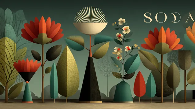 Retro cvetlična ilustracija moderne umetnosti sredine stoletja 2K ozadje