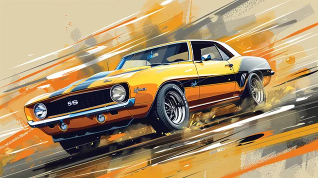 Retro uitstraling van een snelle muscle car 8K achtergrond