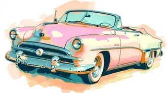 Tapeta Retro Romance: Klasický kabriolet v pastelových odstínech 8K