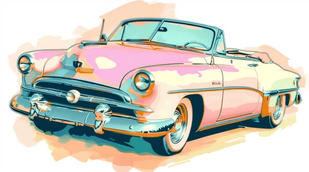 רטרו רומנטיקה: מכונית גג קלאסית בגווני פסטל 8K טפט