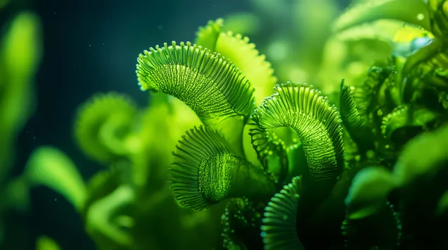 Hình nền Những nhánh rong Caulerpa Macroalgae giống như dải ruy băng có màu xanh lá cây rực rỡ 4K