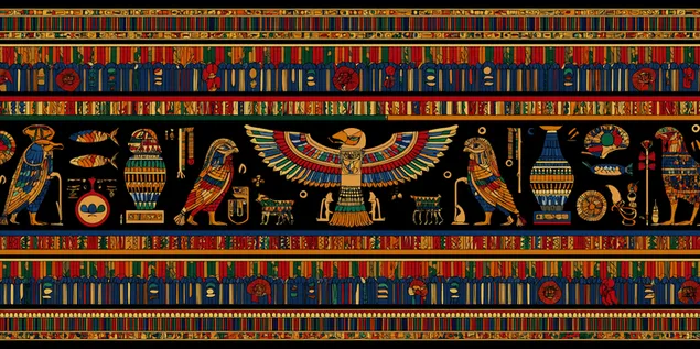 fris ricament decorat amb motius de l'antic egipte baixada