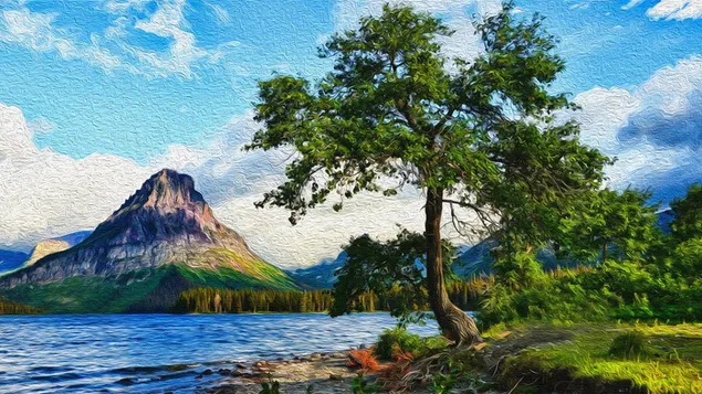  river and trees - oil on canvas