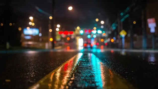 Línea de carretera y luces nocturnas. HD fondo de pantalla