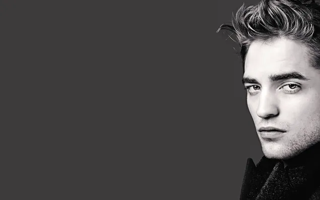Taustpilt Robert Pattinson lainelised juuksed mustvalge värvifotoga HD