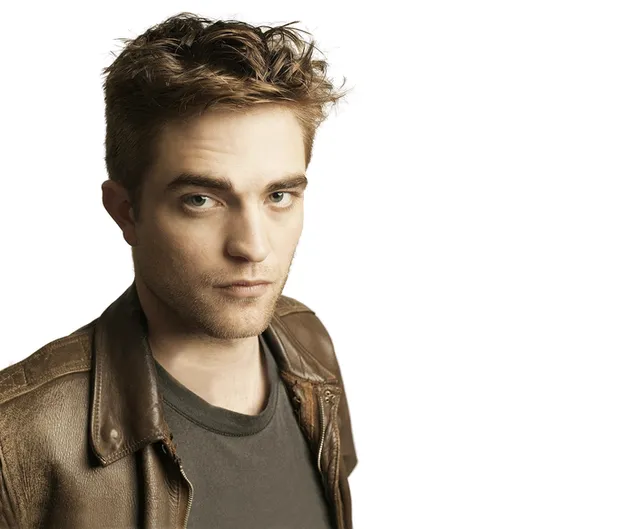Taustpilt Pruunide juuste ja pruuni nahktagi Robert Pattinson HD