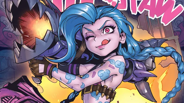 Taustpilt Raketiheitja 'Jinx' (koomiksikunst) – League of Legends (LOL) 4K
