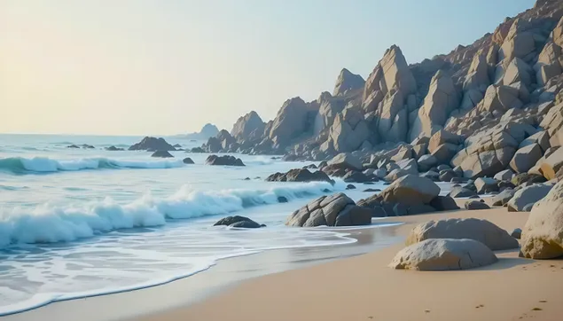 岩石海滩海浪和海岸风景 4K 壁纸
