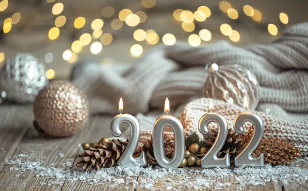 Romantisch 2022 gelukkig nieuwjaar, grenen kerst ornamenten kaarsen download