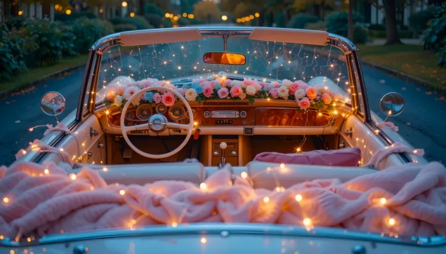 descarcare romantica decapotabila vintage cu luminite si trandafiri