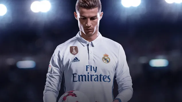 Ronaldo with his Adidas Fly Emirates Jersey 4K wallpaper