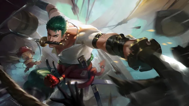 Páipéar balla Roronoa Zoro & Tony Tony Chopper4K