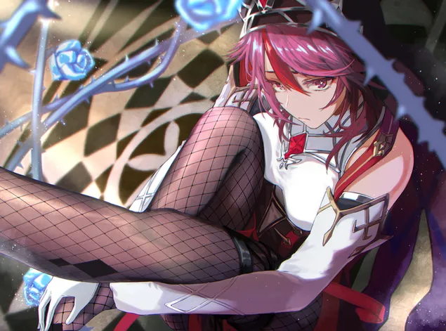 Rosaria prinsă de trandafirul albastru | Genshin Impact 4K imagine de fundal