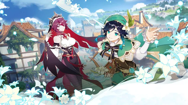 Tapeta Rosaria with Venti - Genshin Impact (anime videohra) 4K