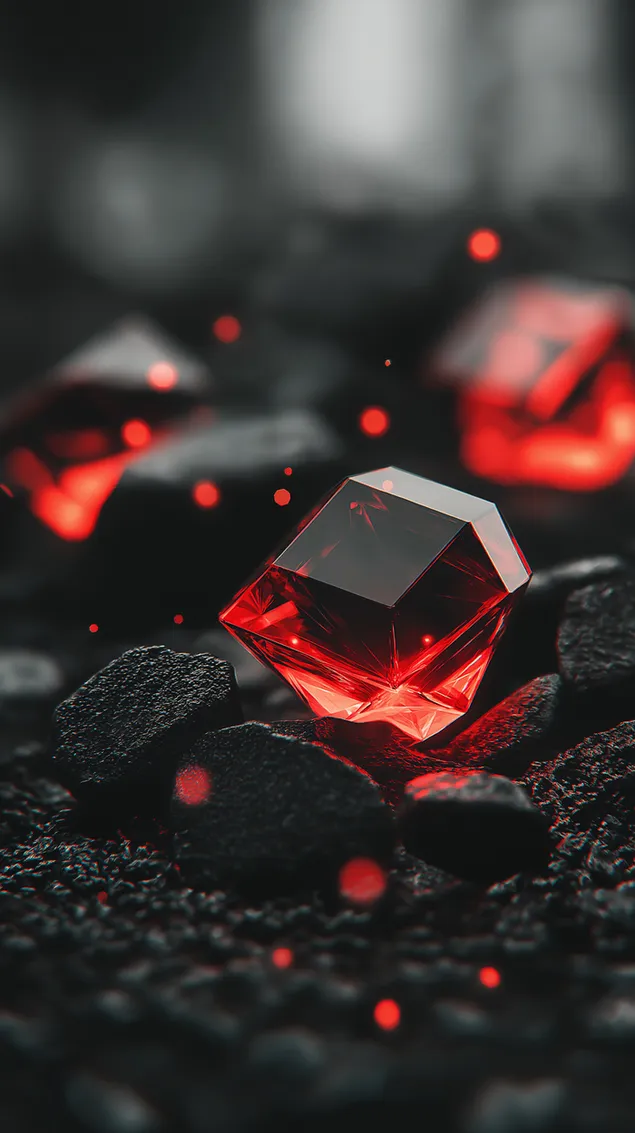 descarcare cristal fatetat rosu-rubin care se odihneste pe pietricele vulcanice intunecate