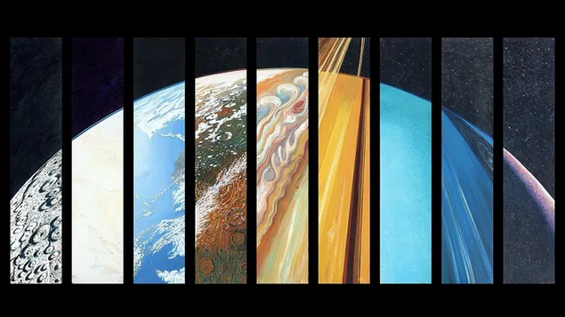 Ruimte, planeet, aarde, Jupiter, Saturnus, zonnestelsel, negen panelen aarde schilderij