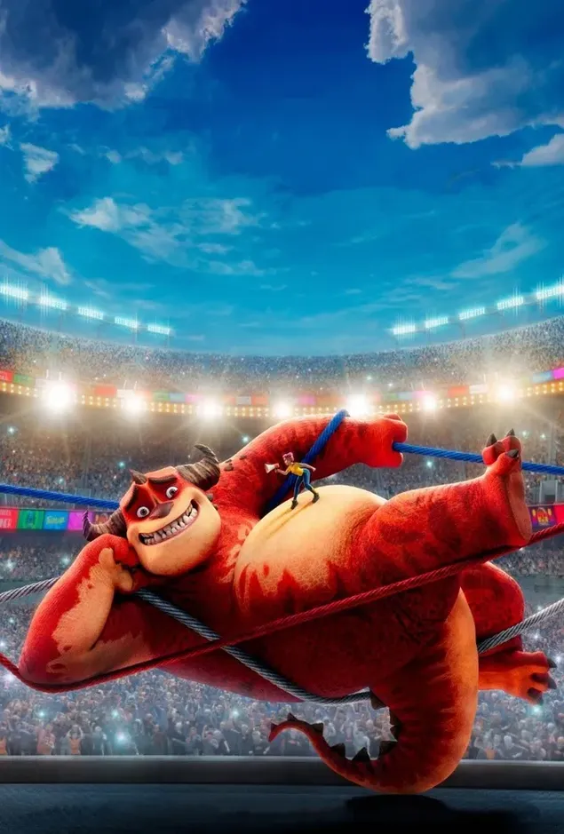 rommel spotprentkarakter maak prettige poses op koord tussen skare aflaai