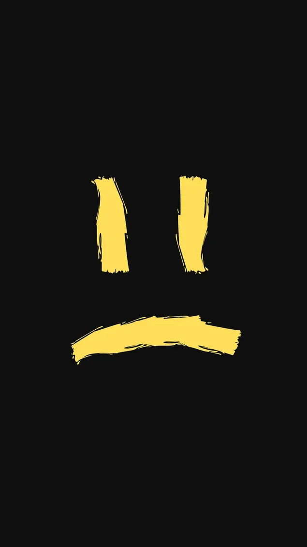 Sad yellow face on black background 2K wallpaper download