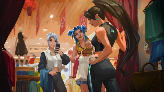 Sage, Jett and Neon trying new outfits in mall - Valorant