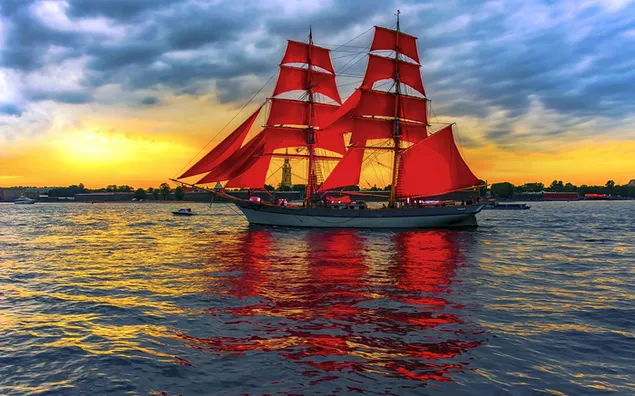 Navegando mar amaneceres y atardeceres barcos velero rojo descargar