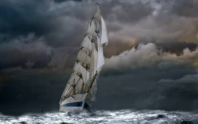 嵐の海の帆船
