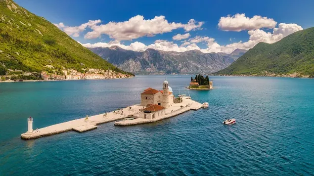 Saint George Island in Our Lady of the Rocks Bay of Kotor Perast Montenegro 4K wallpaper
