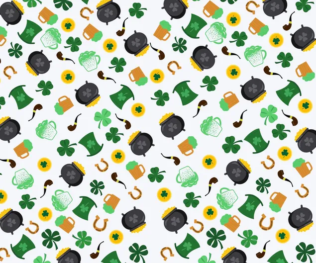 Hari Saint Patrick - Simbol pot emas, daun semanggi, pola topi shamrock unduhan