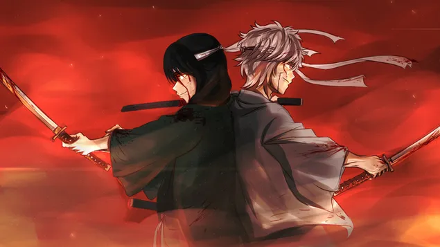 Sakata Gintoki ir Katsura Kotaro 4K ekrano užsklanda