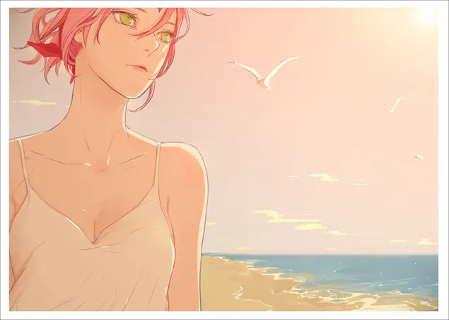 Сакура чека сасуке на плажи 2K позадина