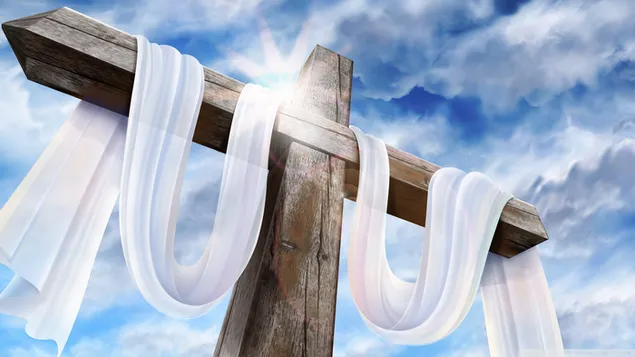 Salib Paskah dengan Tirai Putih unduhan