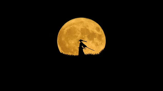 Hình nền Samurai trăng tròn tối giản 4K