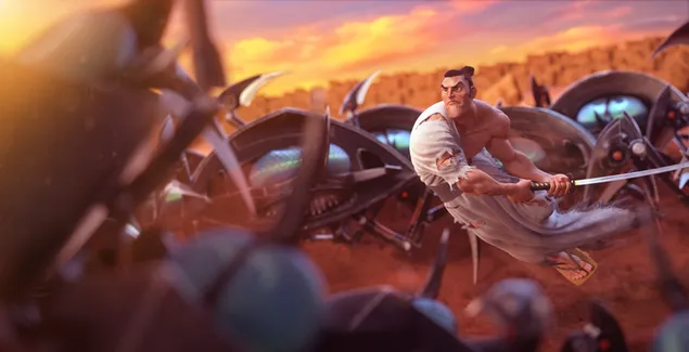 Samurai Jack anime karakter med magisk sverd 4K bakgrunn