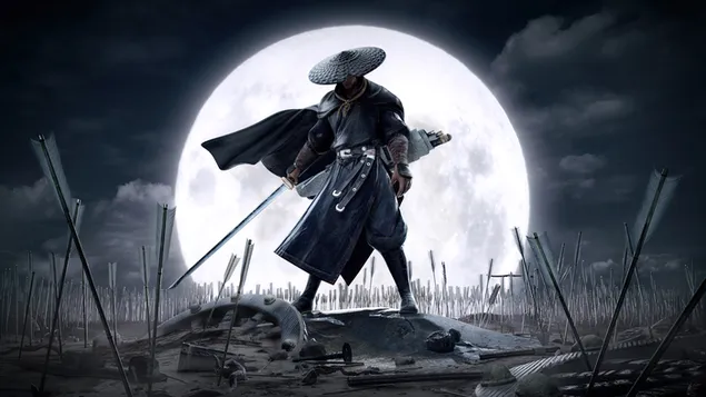 Samurai standing alone in the battlefield download