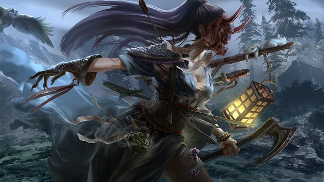 Tapeta Dievča samurajského bojovníka mnohokrát bodlo 4K