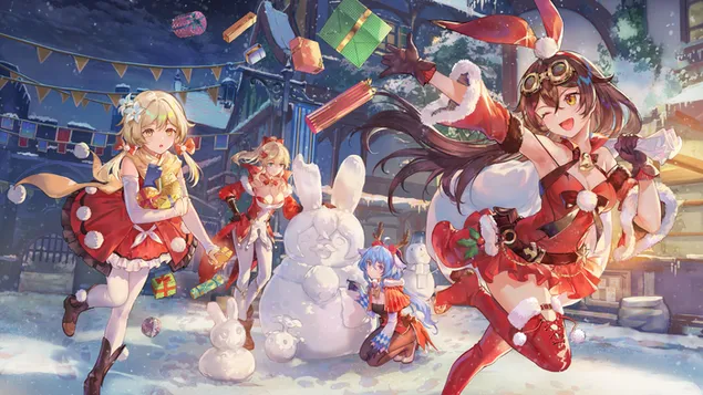 Santa Amber & teman-teman | bermain dengan hadiah Natal (Ganshin Impact)