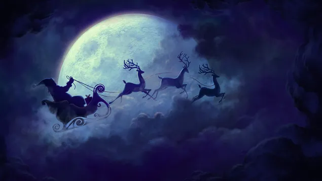 Santa Claus Reindeer Sleigh Silhouette