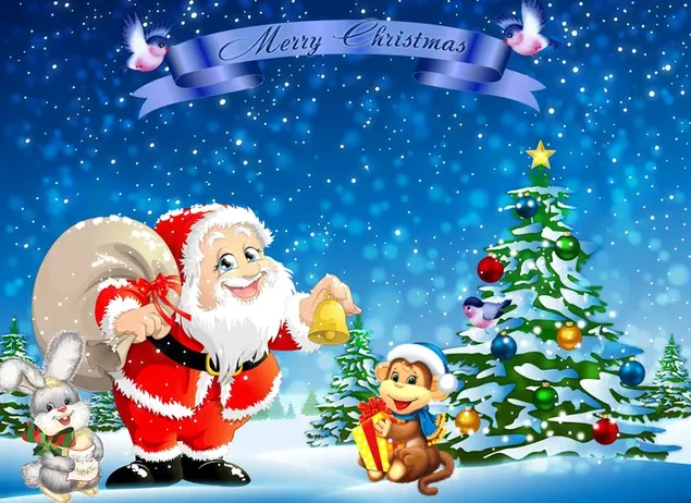 Der Weihnachtsmann gibt Tieren Geschenke