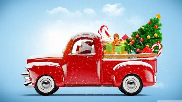Hình nền Ông già Noel đã mang quà lên xe hơi của mình 2K