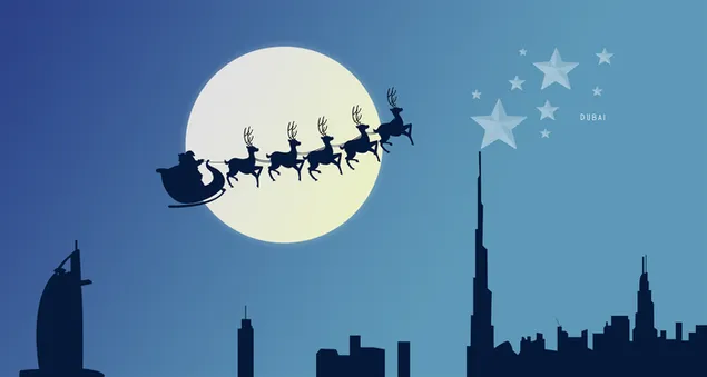 Santa paseando en trineo frente a la luna descargar