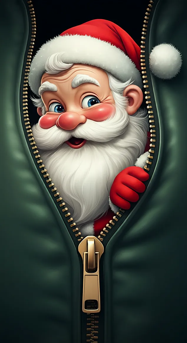 santa peeking aus engem zipper eroflueden