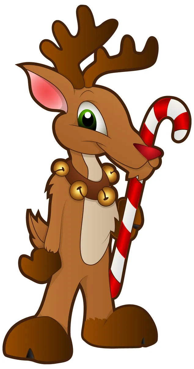 Santa's helper deer holding candy in new year