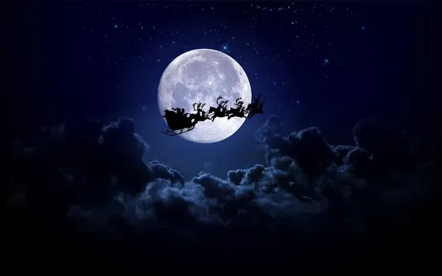 De schaduw van de kerstman in de nacht van de volle maan