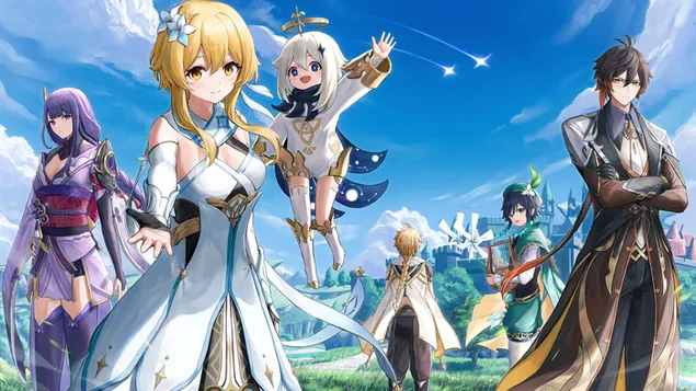 Ganshin kahramanlarına merhaba deyin | Ganshin Etkisi 2K duvar kağıdı