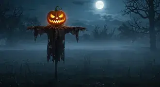 Vogelscheuche Felder Mond 4K Hintergrundbild