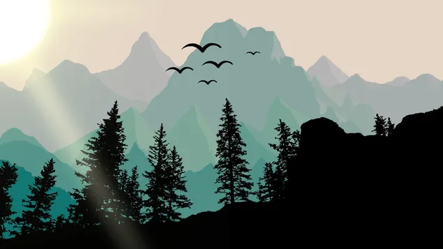 festoi kilatas a hegyekre korvonalazo fakkal es repulo madarakkal letoltes