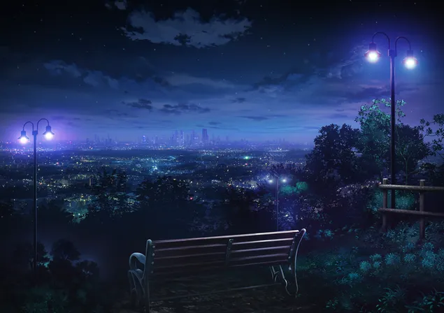 Schöne Anime-Nachtlandschaft