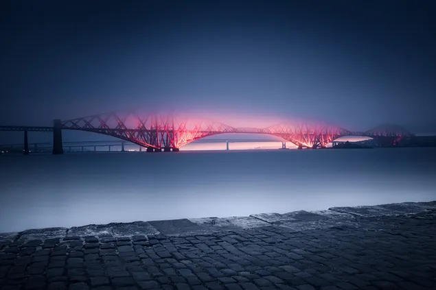 Schottland, Forth Bridge, Nacht, Neblige Brücke, Stadt