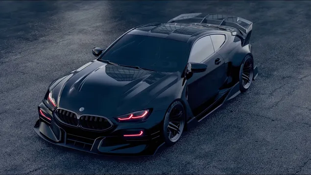 Schwarzes Modell 2022 bmw m8 gtr modifizierte Draufsicht herunterladen