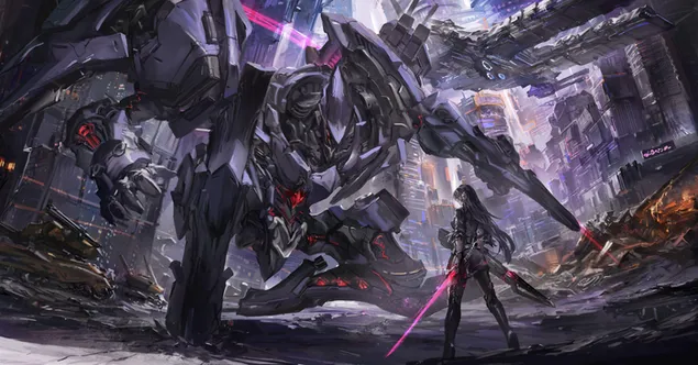 Cô gái anime khoa học viễn tưởng và người máy tải xuống