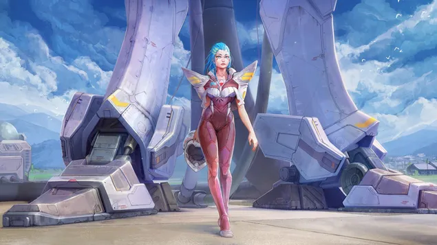 Шпалери Sci Fi аніме дівчина перед роботом HD